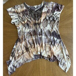 Women’s 2X World Unity Top Plus Size Asymmetric Hem Stretch Fairy Y2K Boho